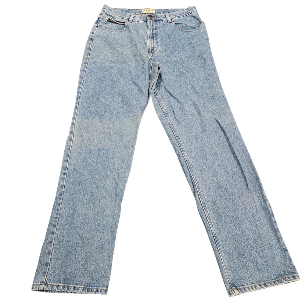 LL Bean Relaxed Fit Jeans Mens 35/34 33/32 Light Wash Blue Cotton Denim